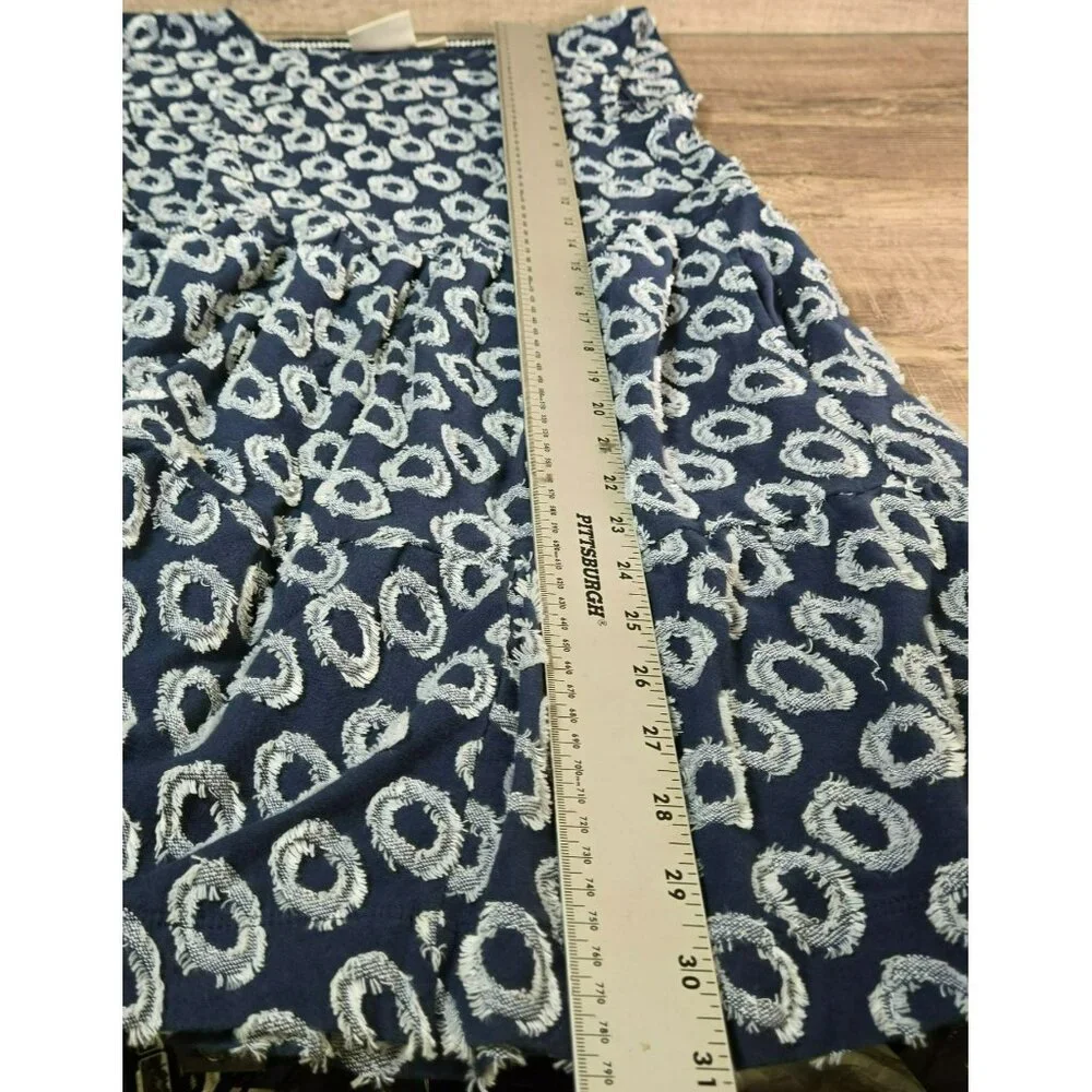 Maeve Anthropologie Lisanne Textured Navy Ivory Tunic Dress Sz S Frayed Circles - Picture 12 of 15